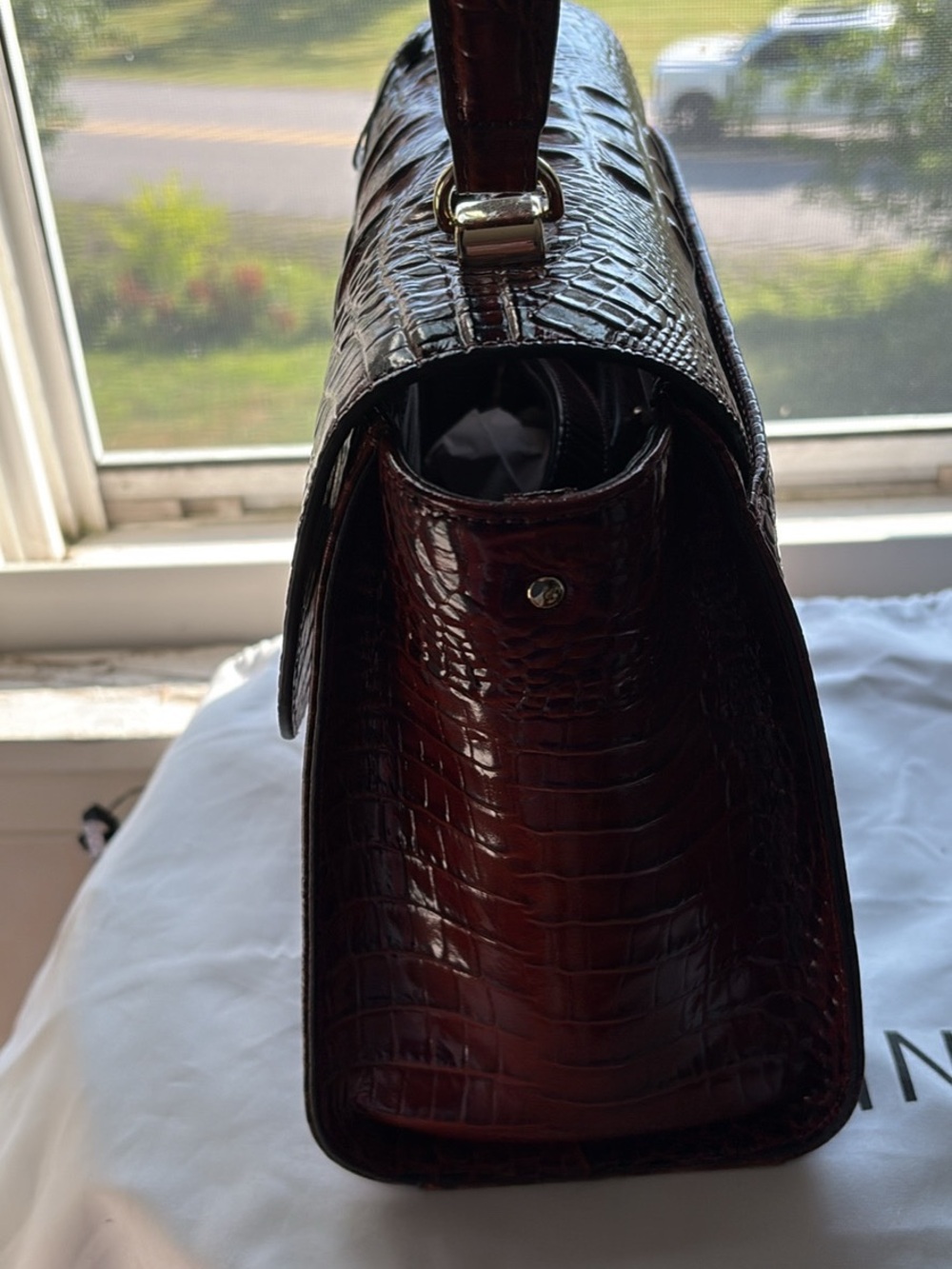 Brahmin Dark Brown Croc-Embossed Top-Handle Satchel - Picture 3 of 7